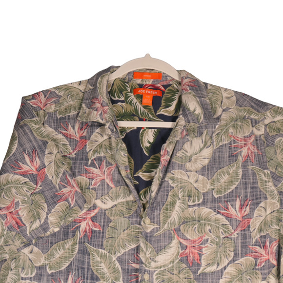 Joe Fresh Button Shirt Men Blue Floral Reverse Weave Print Cotton Short Sleeve - Picture 2 of 10